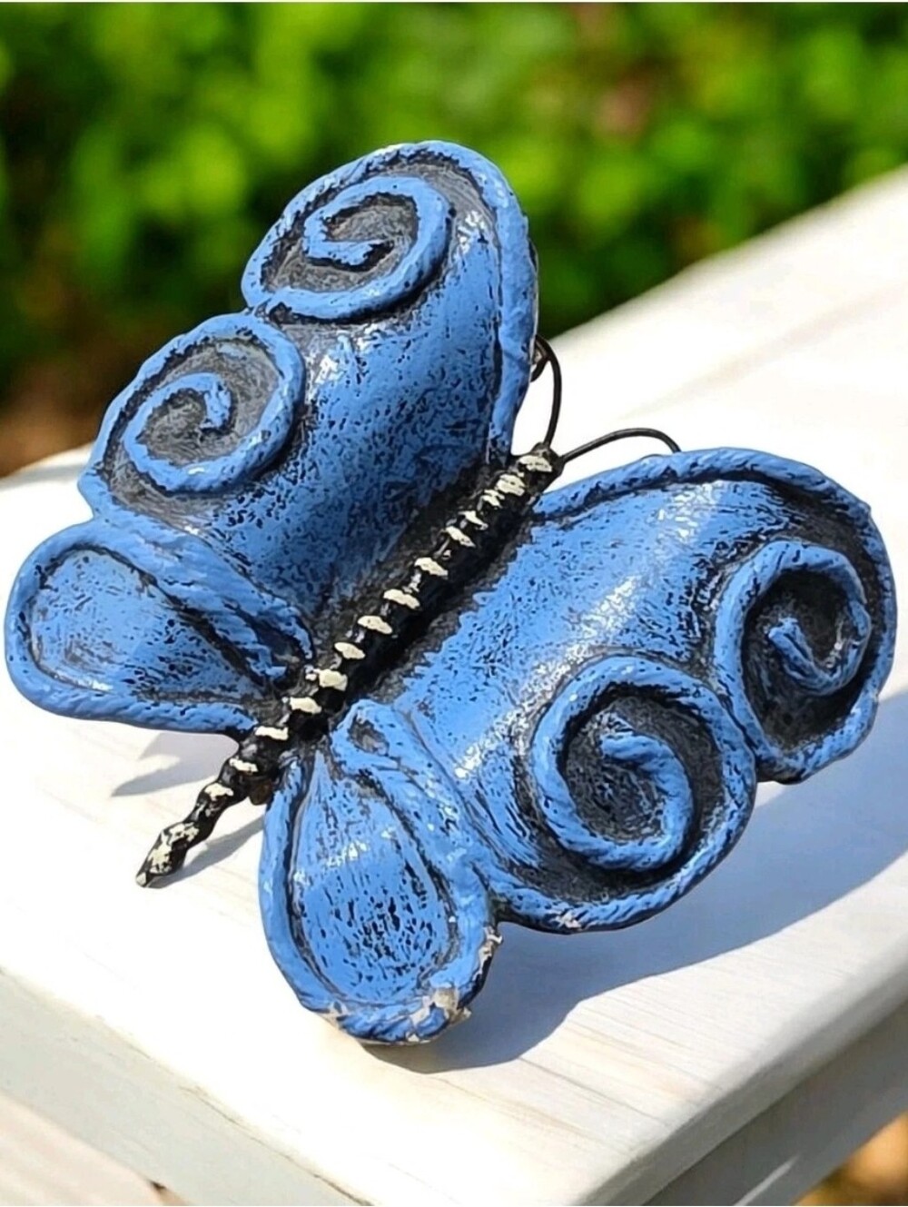 Vintage Folk Art Large Butterfly Brooch Hand Painted Papier Mache Handmade